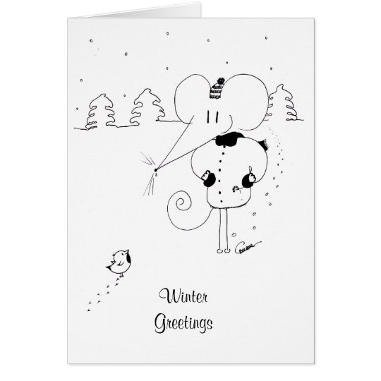 Winter Greetings Mouse and Robin Christmas Card
