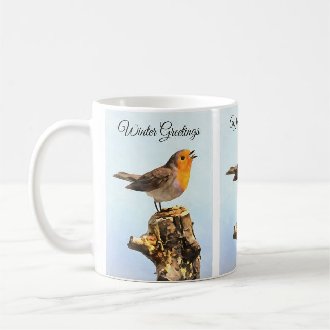 Winter Greetings. Robin singing  Coffee Mug (Left)