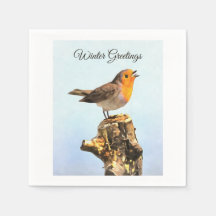 Winter Greetings. Robin singing 