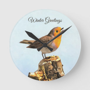 Winter Greetings. Robin singing Round Clock