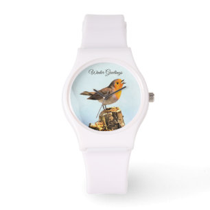 Winter Greetings. Robin singing Watch
