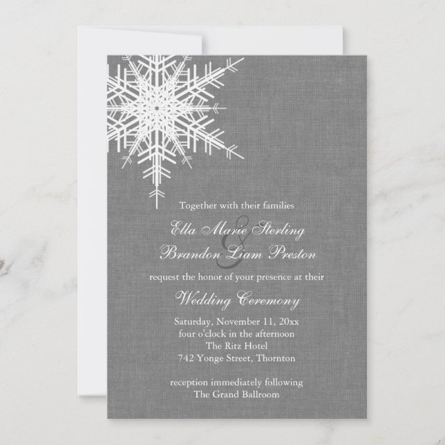 Winter Grey Burlap Wedding Invitation (Front)