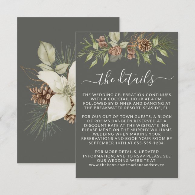 Winter Grey Details RSVP Website Wedding Enclosure Card (Front/Back)