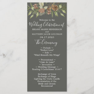 Winter Grey Elegant Script Wedding Program