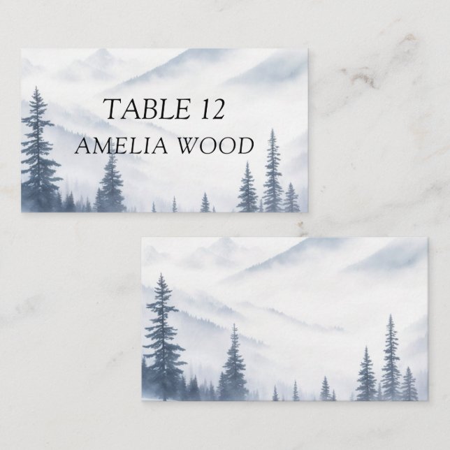 Winter Grey Mountains Wedding Place Card (Front/Back)