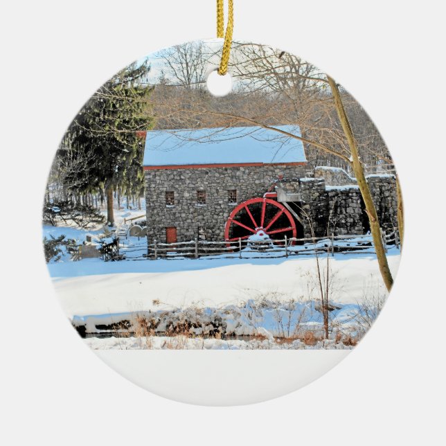 WINTER GRIST MILL CERAMIC ORNAMENT (Front)