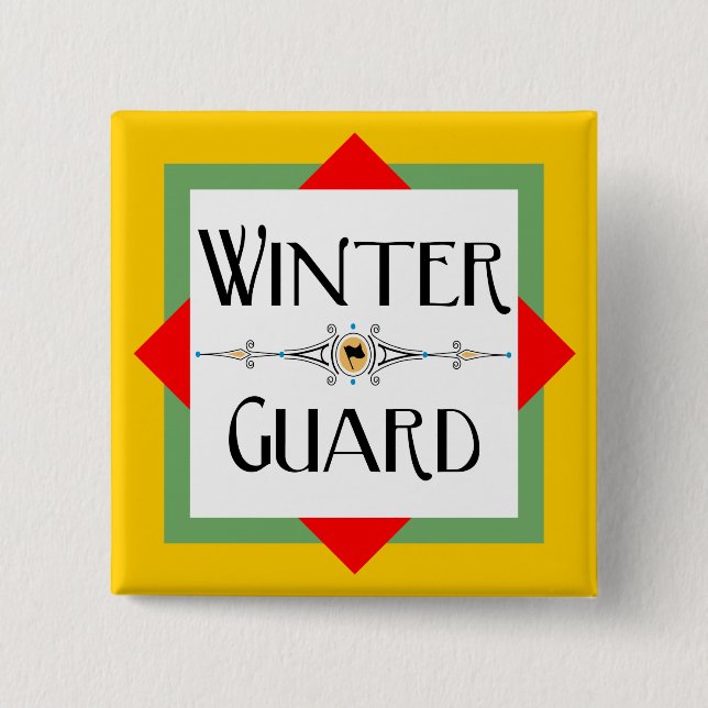 Winter Guard Gold Block  2 Inch Square Button (Front)