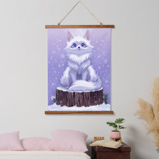 Winter Guardian :Whimsical Arctic Fox wildlife Hanging Tapestry