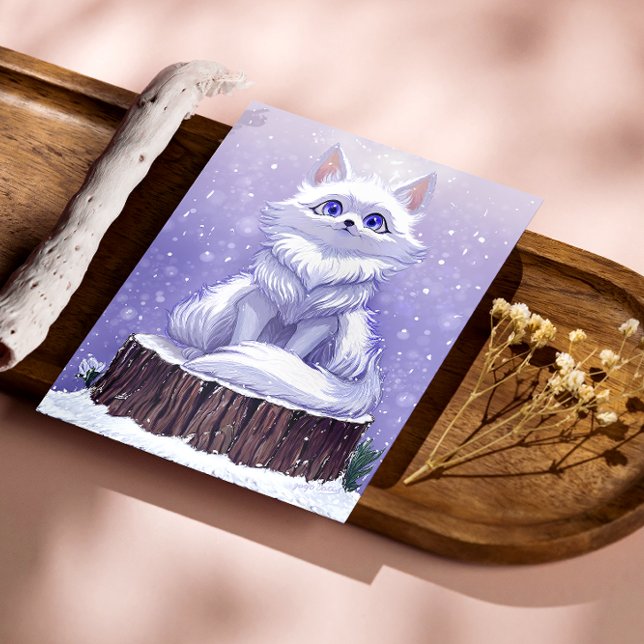 Winter Guardian :Whimsical Arctic Fox wildlife Poster (true Color Reference: This image shows colors and details like the final printed poster)