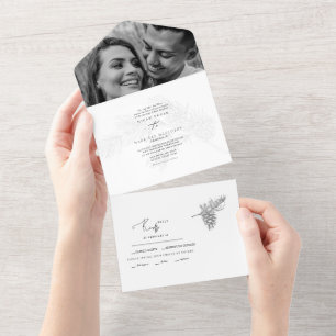 Winter Hand-Drawn Foliage Two Photo Wedding All In All In One Invitation