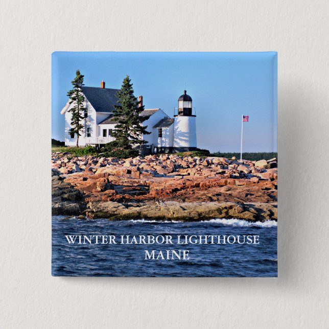 Winter Harbour Lighthouse, Maine 2 Inch Square Button (Front)