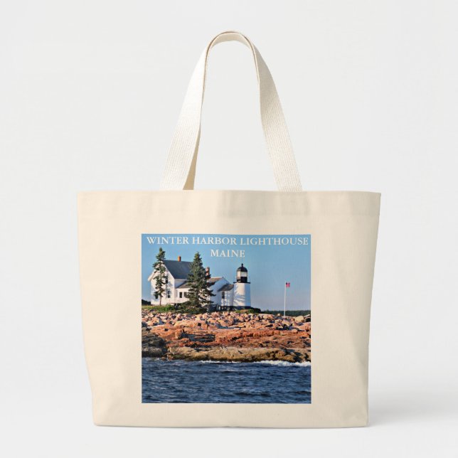 Winter Harbour Lighthouse, Maine Large Tote Bag (Front)