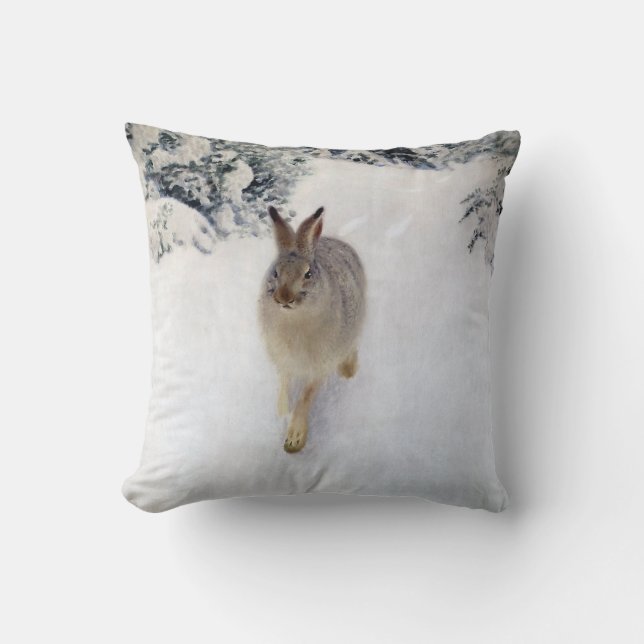 Winter Hare (Rabbit), Bruno Liljefors Throw Pillow (Front)
