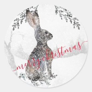 Winter Hare Rabbit Snowy Woodland Scene Classic Round Sticker