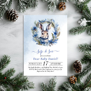 Winter Hare Watercolor Sip and See Invitation
