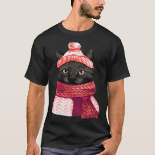 Winter Hat And Shawl Black Cat For Kitten T-Shirt