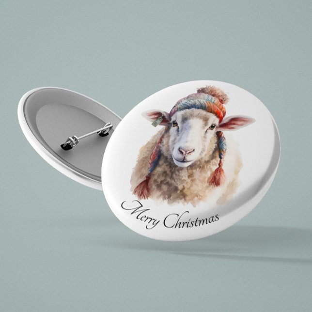 Winter Hat Christmas Sheep Custom Text 1 Inch Round Button (Creator Uploaded)