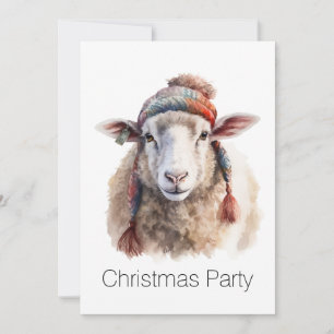 Winter Hat Christmas Sheep Custom Text Invitation