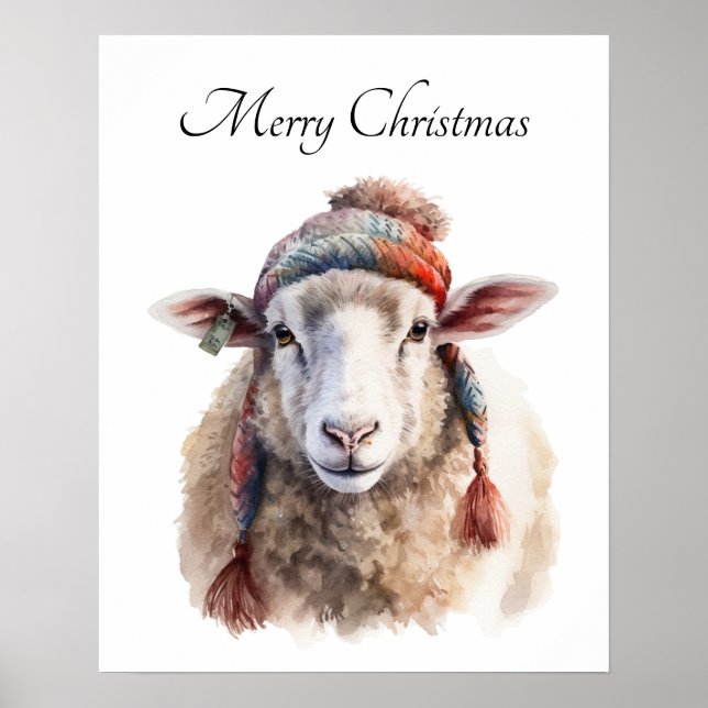 Winter Hat Christmas Sheep Custom Text Poster (Front)