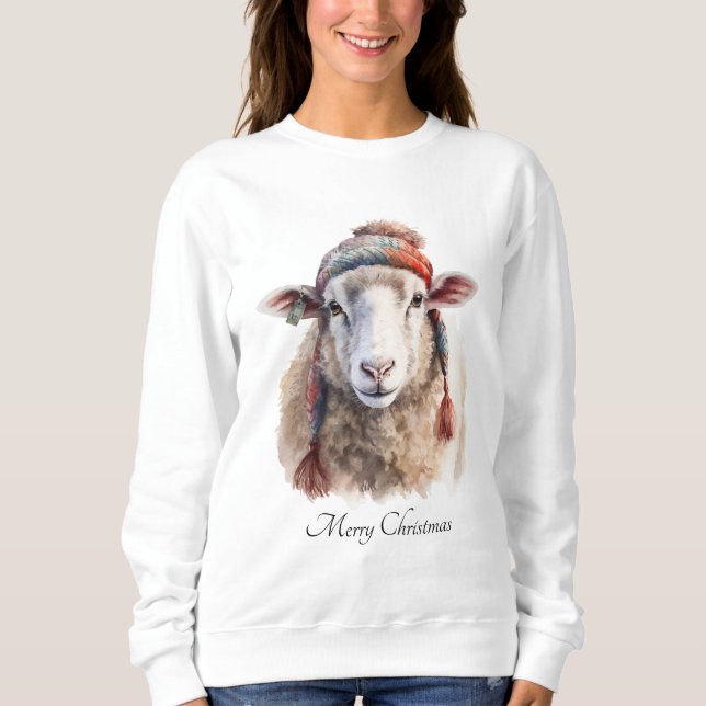 Winter Hat Christmas Sheep Custom Text Sweatshirt (Front)