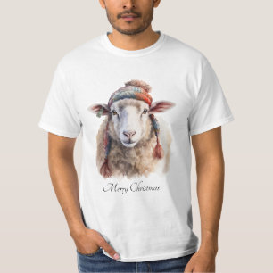 Winter Hat Christmas Sheep Custom Text T-Shirt