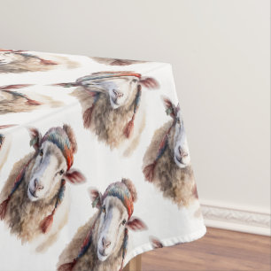 Winter Hat Christmas Sheep Repeating Pattern Tablecloth