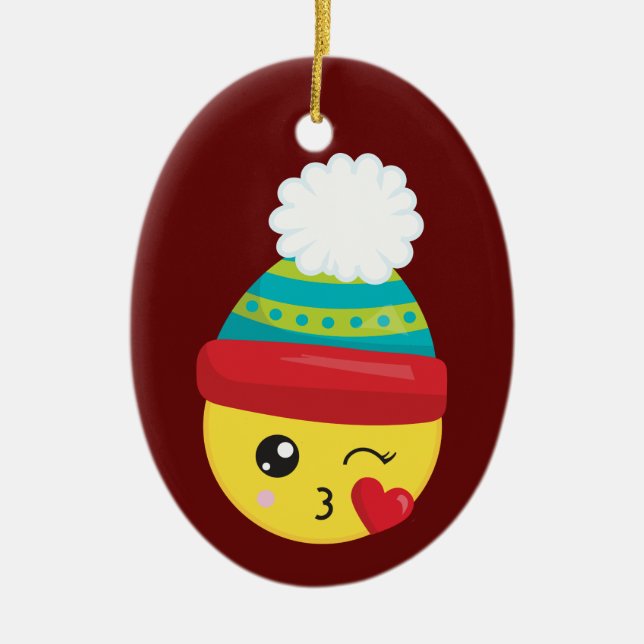 Winter Hat Emoji Christmas Ornament (Front)