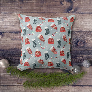 Winter Hats Stockings Mittens Pattern Throw Pillow
