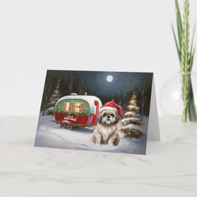 Winter Havanese Caravan Christmas Adventure Card (Front)