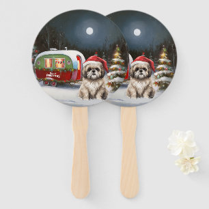 Winter Havanese Caravan Christmas Adventure Hand Fan