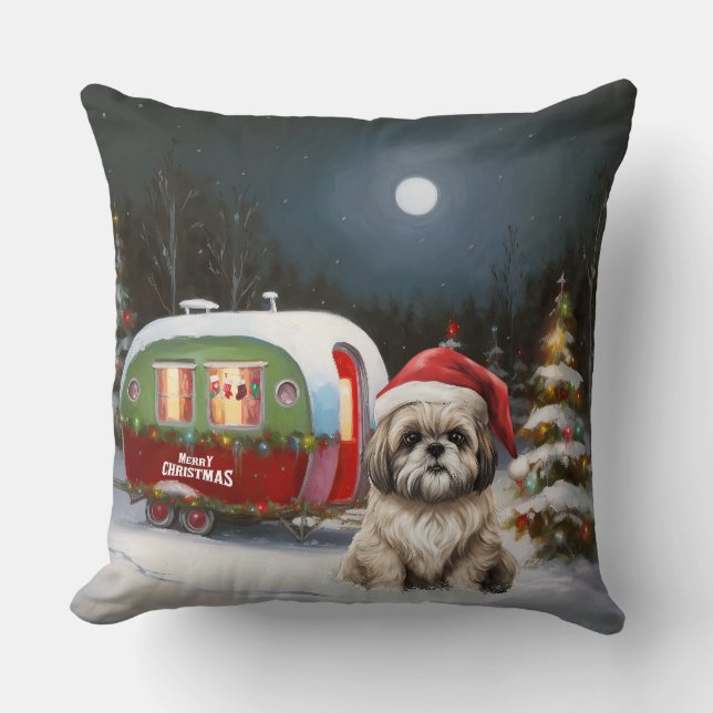 Winter Havanese Caravan Christmas Adventure Throw Pillow (Front)