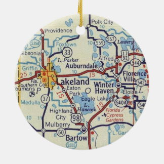 Winter Haven and Lakeland Vintage Map Ceramic Ornament
