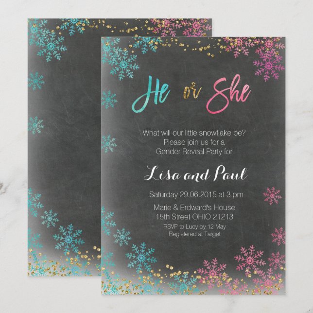 Winter he or she gender reveal invitation (Front/Back)