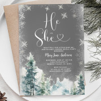 Winter He or She White Snowflakes Gender Reveal