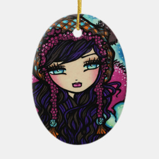 Winter Heart of Ice Snow Girl Art by Hannah Lynn Ceramic Ornament