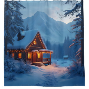 Winter Hearth – Cozy Holiday Cabin Shower Curtain