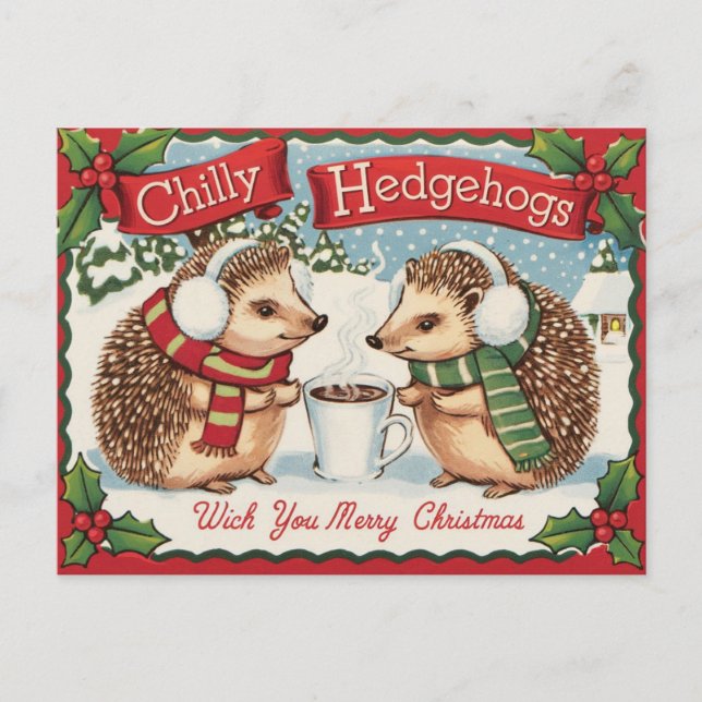 Winter hedgehog Christmas  Postcard (Front)