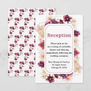 Winter Hellebore Floral Burgundy Wedding Reception Enclosure Card