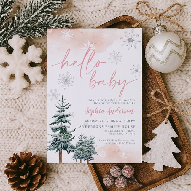 Winter Hello Baby, Girl Baby Shower Invitation (Creator Uploaded)