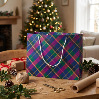 Winter Heritage Tartan | Cobalt & Magenta Diamond Large Gift Bag