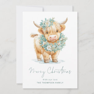 Winter Highland Cow 2027 Calendar Merry Christmas Holiday Card