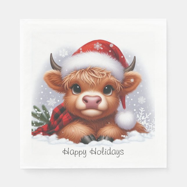Winter Highland Cow Holiday Party Napkins (Front)