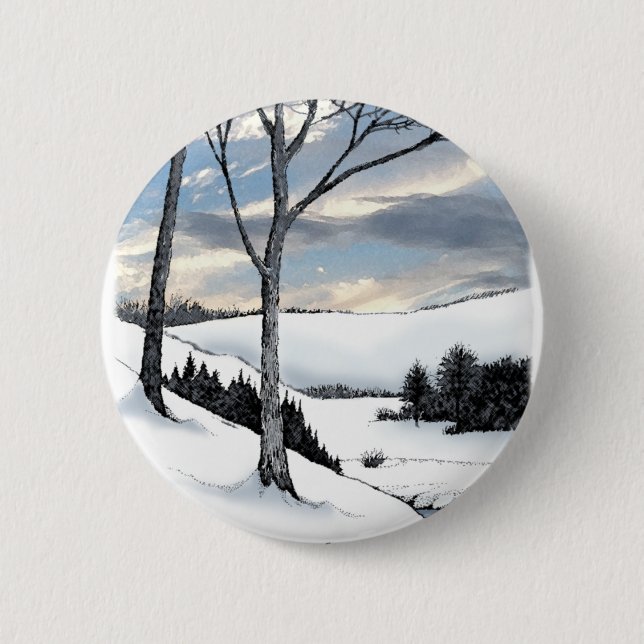 Winter Hillside 2 Inch Round Button (Front)