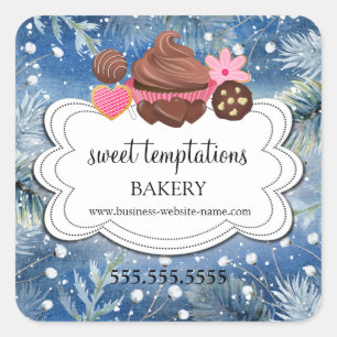 Winter Holiday Assorted Desserts Bakery Packaging Square Sticker