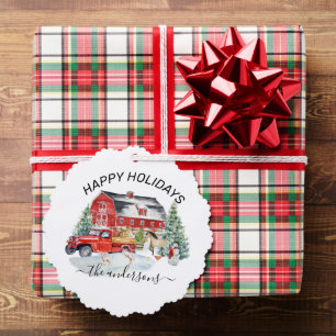 Winter Holiday Barn Farm Animals Handwritten name Ornament Card