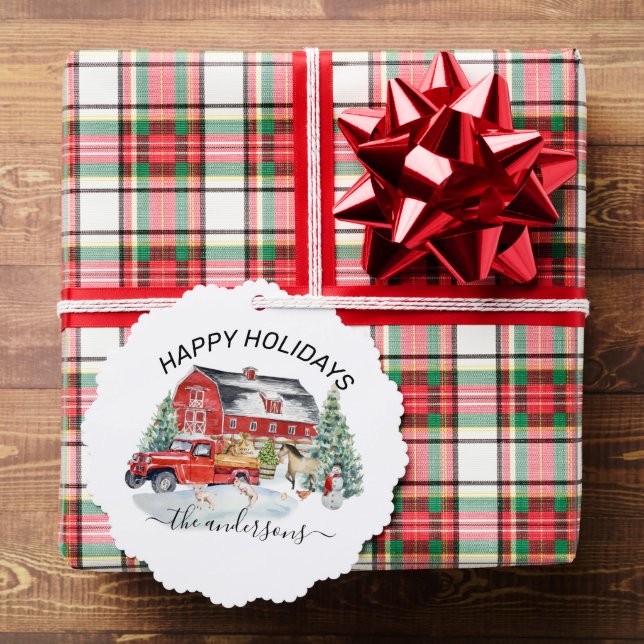 Winter Holiday Barn Farm Animals Handwritten name Ornament Card (Insitu (Gift))