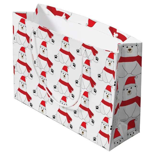 Winter Holiday Bear Large Gift Bag (Back Angled)