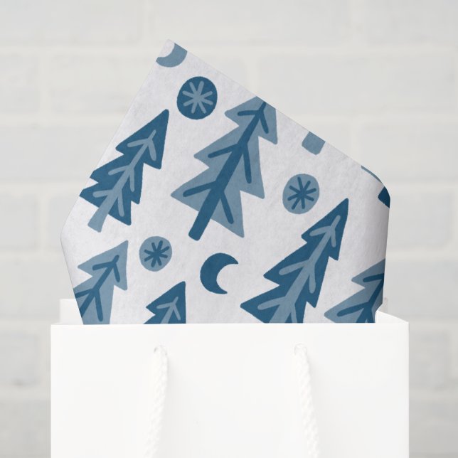 Winter Holiday Blue White Tree Pattern Christmas Tissue Paper (Gift Bag)
