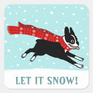 Winter Holiday Boston Terrier Let it Snow Square Sticker