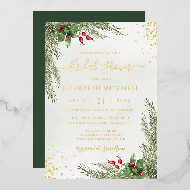 Winter Holiday Botanical Greenery Bridal Shower (Front/Back)